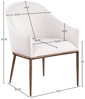 Meridian Furniture Ferro Curved Upholstered Dining Arm Chair with Brushed Iron Frame and Stain Resistant Linen Cream B 88037Cream-AC