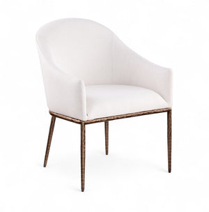 Meridian Furniture Ferro Curved Upholstered Dining Arm Chair with Brushed Iron Frame and Stain Resistant Linen Cream B 88037Cream-AC