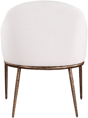 Meridian Furniture Ferro Curved Upholstered Dining Arm Chair with Brushed Iron Frame and Stain Resistant Linen Cream B 88037Cream-AC