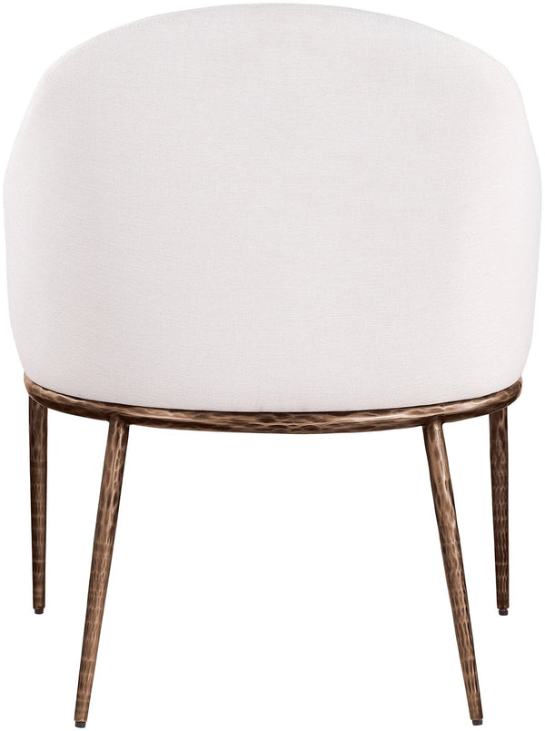 Meridian Furniture Ferro Curved Upholstered Dining Arm Chair with Brushed Iron Frame and Stain Resistant Linen Cream B 88037Cream-AC
