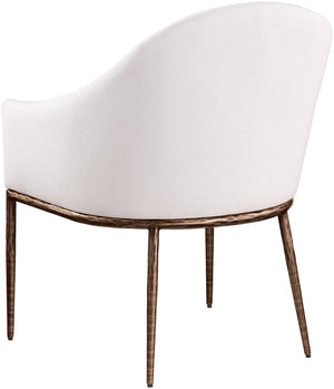 Meridian Furniture Ferro Curved Upholstered Dining Arm Chair with Brushed Iron Frame and Stain Resistant Linen Cream B 88037Cream-AC
