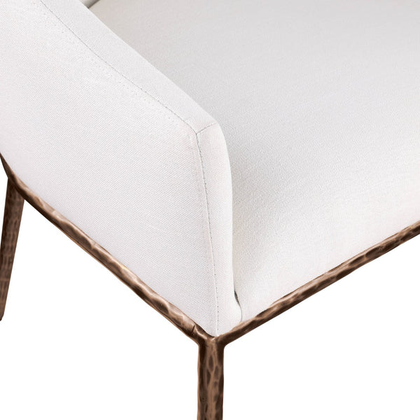 Meridian Furniture Ferro Curved Upholstered Dining Arm Chair with Brushed Iron Frame and Stain Resistant Linen Cream B 88037Cream-AC