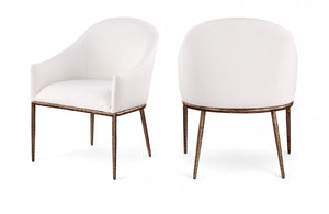 Meridian Furniture Ferro Curved Upholstered Dining Arm Chair with Brushed Iron Frame and Stain Resistant Linen Cream B 88037Cream-AC