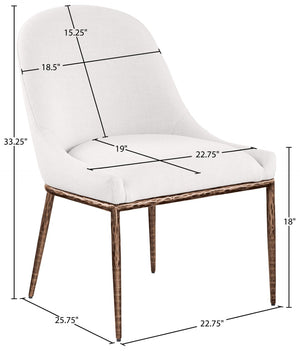 Meridian Furniture Ferro Curved Upholstered Dining Chair with Iron Legs and Stain Resistant Linen Performance Fabric Cream 88037 88037Cream-SC