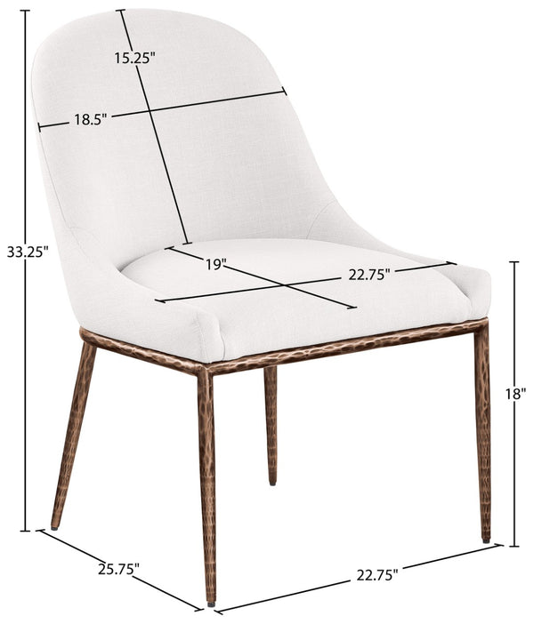 Meridian Furniture Ferro Curved Upholstered Dining Chair with Iron Legs and Stain Resistant Linen Performance Fabric Cream 88037 88037Cream-SC