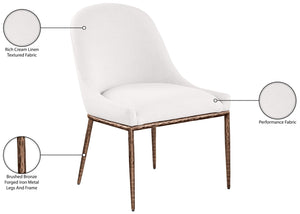 Meridian Furniture Ferro Curved Upholstered Dining Chair with Iron Legs and Stain Resistant Linen Performance Fabric Cream 88037 88037Cream-SC