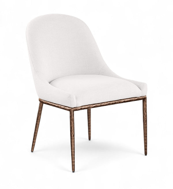 Meridian Furniture Ferro Curved Upholstered Dining Chair with Iron Legs and Stain Resistant Linen Performance Fabric Cream 88037 88037Cream-SC