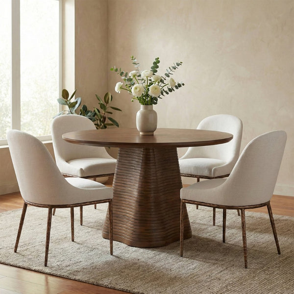 Meridian Furniture Ferro Curved Upholstered Dining Chair with Iron Legs and Stain Resistant Linen Performance Fabric Cream 88037 88037Cream-SC