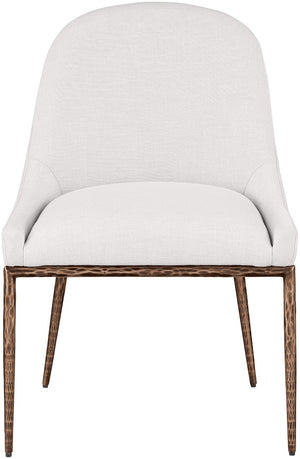 Meridian Furniture Ferro Curved Upholstered Dining Chair with Iron Legs and Stain Resistant Linen Performance Fabric Cream 88037 88037Cream-SC