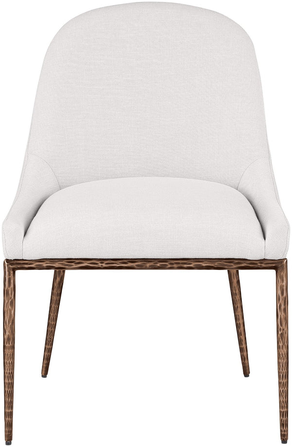 Meridian Furniture Ferro Curved Upholstered Dining Chair with Iron Legs and Stain Resistant Linen Performance Fabric Cream 88037 88037Cream-SC