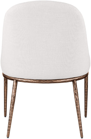 Meridian Furniture Ferro Curved Upholstered Dining Chair with Iron Legs and Stain Resistant Linen Performance Fabric Cream 88037 88037Cream-SC