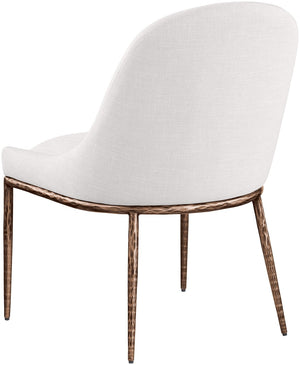 Meridian Furniture Ferro Curved Upholstered Dining Chair with Iron Legs and Stain Resistant Linen Performance Fabric Cream 88037 88037Cream-SC