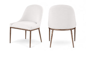 Meridian Furniture Ferro Curved Upholstered Dining Chair with Iron Legs and Stain Resistant Linen Performance Fabric Cream 88037 88037Cream-SC