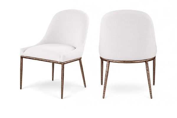 Meridian Furniture Ferro Curved Upholstered Dining Chair with Iron Legs and Stain Resistant Linen Performance Fabric Cream 88037 88037Cream-SC