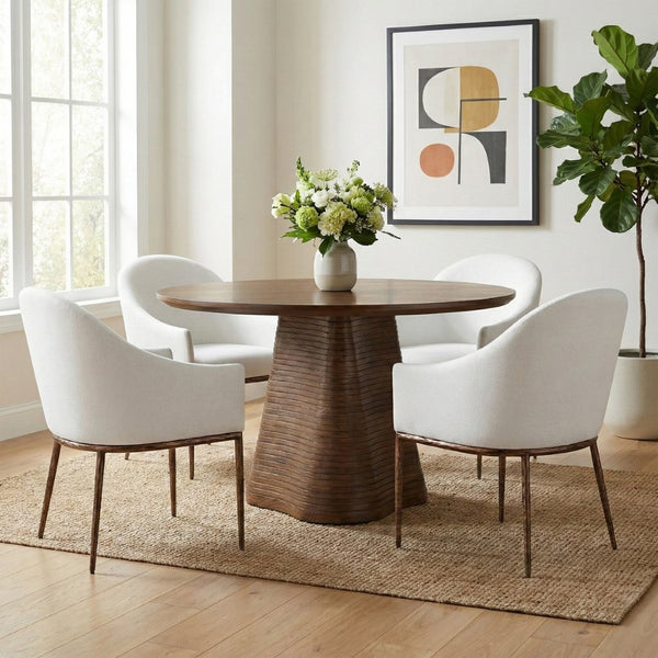 Meridian Furniture Ferro Curved Upholstered Dining Arm Chair with Brushed Iron Frame and Stain Resistant Linen White B 88037White-AC