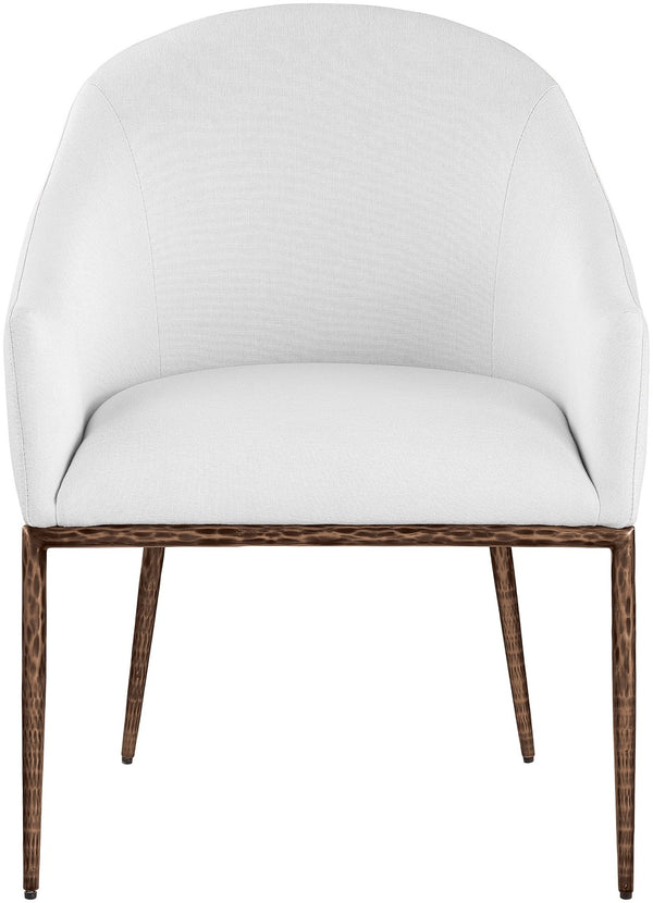 Meridian Furniture Ferro Curved Upholstered Dining Arm Chair with Brushed Iron Frame and Stain Resistant Linen White B 88037White-AC