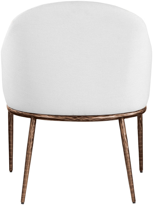 Meridian Furniture Ferro Curved Upholstered Dining Arm Chair with Brushed Iron Frame and Stain Resistant Linen White B 88037White-AC