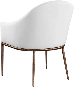 Meridian Furniture Ferro Curved Upholstered Dining Arm Chair with Brushed Iron Frame and Stain Resistant Linen White B 88037White-AC