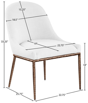 Meridian Furniture Ferro Curved Upholstered Dining Chair with Iron Legs and Stain Resistant Linen Performance Fabric White 88037 88037White-SC