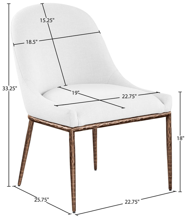 Meridian Furniture Ferro Curved Upholstered Dining Chair with Iron Legs and Stain Resistant Linen Performance Fabric White 88037 88037White-SC