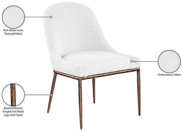 Meridian Furniture Ferro Curved Upholstered Dining Chair with Iron Legs and Stain Resistant Linen Performance Fabric White 88037 88037White-SC