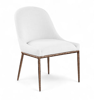 Meridian Furniture Ferro Curved Upholstered Dining Chair with Iron Legs and Stain Resistant Linen Performance Fabric White 88037 88037White-SC