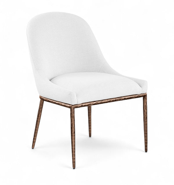 Meridian Furniture Ferro Curved Upholstered Dining Chair with Iron Legs and Stain Resistant Linen Performance Fabric White 88037 88037White-SC