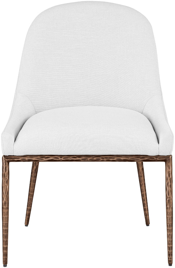 Meridian Furniture Ferro Curved Upholstered Dining Chair with Iron Legs and Stain Resistant Linen Performance Fabric White 88037 88037White-SC