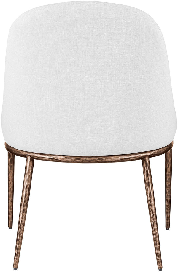 Meridian Furniture Ferro Curved Upholstered Dining Chair with Iron Legs and Stain Resistant Linen Performance Fabric White 88037 88037White-SC