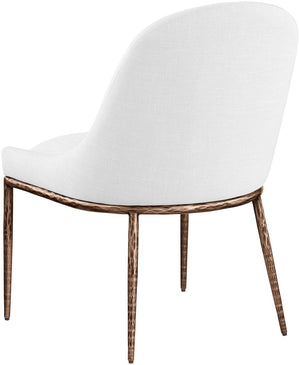 Meridian Furniture Ferro Curved Upholstered Dining Chair with Iron Legs and Stain Resistant Linen Performance Fabric White 88037 88037White-SC