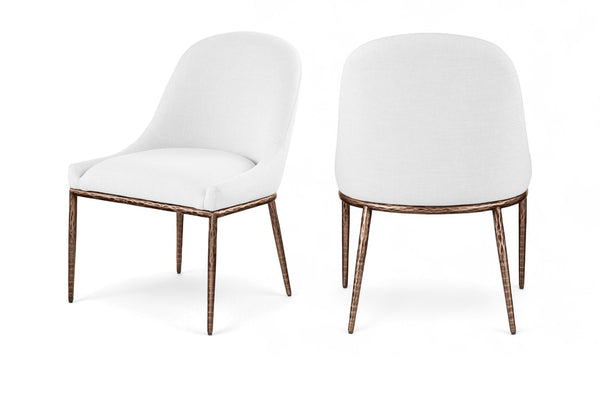 Meridian Furniture Ferro Curved Upholstered Dining Chair with Iron Legs and Stain Resistant Linen Performance Fabric White 88037 88037White-SC