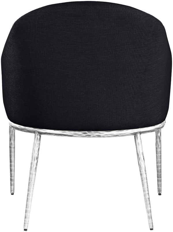 Meridian Furniture Ferro Curved Upholstered Dining Arm Chair with Brushed Iron Frame and Stain Resistant Linen Black C 88038Black-AC