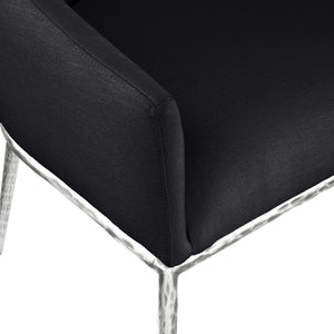 Meridian Furniture Ferro Curved Upholstered Dining Arm Chair with Brushed Iron Frame and Stain Resistant Linen Black C 88038Black-AC