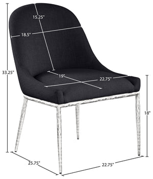 Meridian Furniture Ferro Curved Upholstered Dining Chair with Iron Legs and Stain Resistant Linen Performance Fabric Black 88038 88038Black-SC