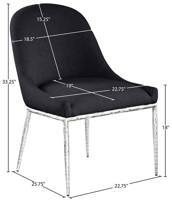 Meridian Furniture Ferro Curved Upholstered Dining Chair with Iron Legs and Stain Resistant Linen Performance Fabric Black 88038 88038Black-SC