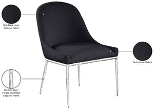 Meridian Furniture Ferro Curved Upholstered Dining Chair with Iron Legs and Stain Resistant Linen Performance Fabric Black 88038 88038Black-SC
