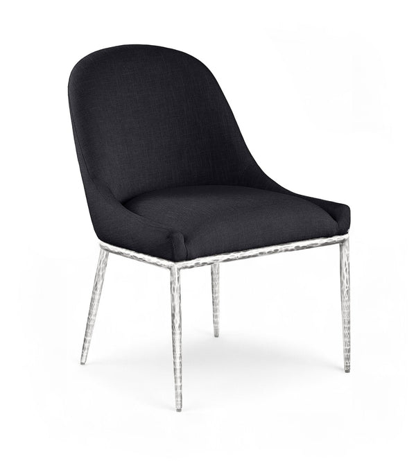Meridian Furniture Ferro Curved Upholstered Dining Chair with Iron Legs and Stain Resistant Linen Performance Fabric Black 88038 88038Black-SC