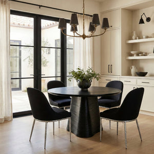 Meridian Furniture Ferro Curved Upholstered Dining Chair with Iron Legs and Stain Resistant Linen Performance Fabric Black 88038 88038Black-SC