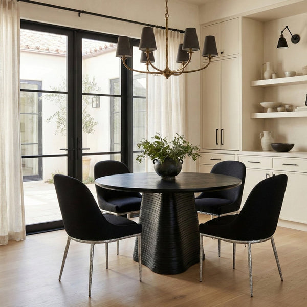 Meridian Furniture Ferro Curved Upholstered Dining Chair with Iron Legs and Stain Resistant Linen Performance Fabric Black 88038 88038Black-SC