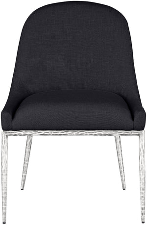 Meridian Furniture Ferro Curved Upholstered Dining Chair with Iron Legs and Stain Resistant Linen Performance Fabric Black 88038 88038Black-SC