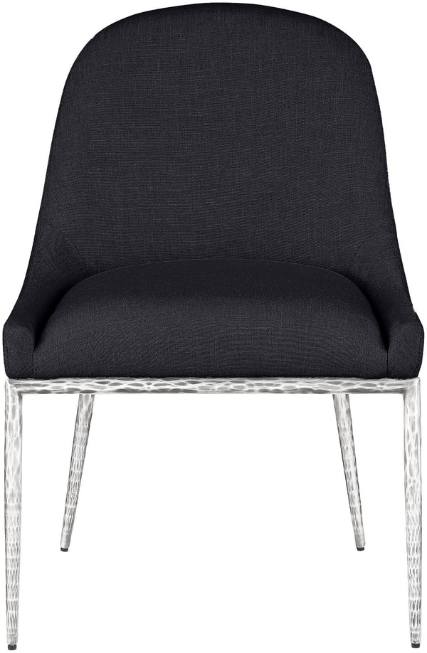 Meridian Furniture Ferro Curved Upholstered Dining Chair with Iron Legs and Stain Resistant Linen Performance Fabric Black 88038 88038Black-SC