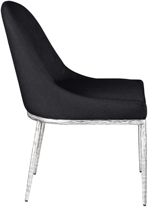 Meridian Furniture Ferro Curved Upholstered Dining Chair with Iron Legs and Stain Resistant Linen Performance Fabric Black 88038 88038Black-SC