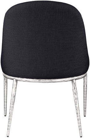 Meridian Furniture Ferro Curved Upholstered Dining Chair with Iron Legs and Stain Resistant Linen Performance Fabric Black 88038 88038Black-SC