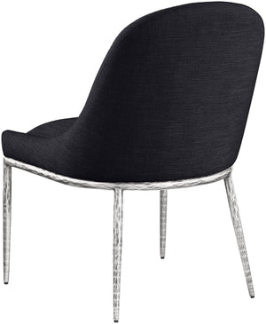 Meridian Furniture Ferro Curved Upholstered Dining Chair with Iron Legs and Stain Resistant Linen Performance Fabric Black 88038 88038Black-SC