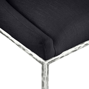 Meridian Furniture Ferro Curved Upholstered Dining Chair with Iron Legs and Stain Resistant Linen Performance Fabric Black 88038 88038Black-SC
