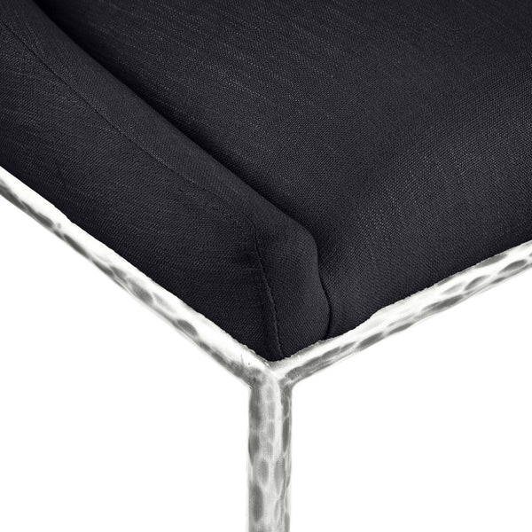 Meridian Furniture Ferro Curved Upholstered Dining Chair with Iron Legs and Stain Resistant Linen Performance Fabric Black 88038 88038Black-SC