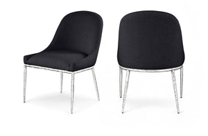 Meridian Furniture Ferro Curved Upholstered Dining Chair with Iron Legs and Stain Resistant Linen Performance Fabric Black 88038 88038Black-SC