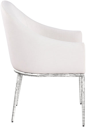 Meridian Furniture Ferro Curved Upholstered Dining Arm Chair with Brushed Iron Frame and Stain Resistant Linen Cream C 88038Cream-AC