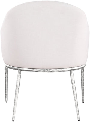 Meridian Furniture Ferro Curved Upholstered Dining Arm Chair with Brushed Iron Frame and Stain Resistant Linen Cream C 88038Cream-AC