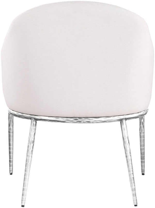 Meridian Furniture Ferro Curved Upholstered Dining Arm Chair with Brushed Iron Frame and Stain Resistant Linen Cream C 88038Cream-AC